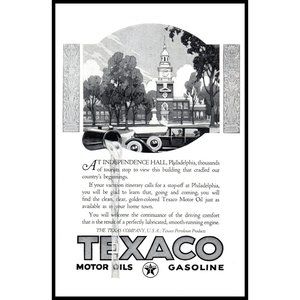 1924 Texaco Motor Oil Gasoline Vintage Print Ad Independence Hall Philadelphia